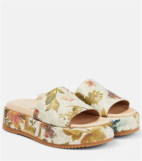 gucci floral platform slides
